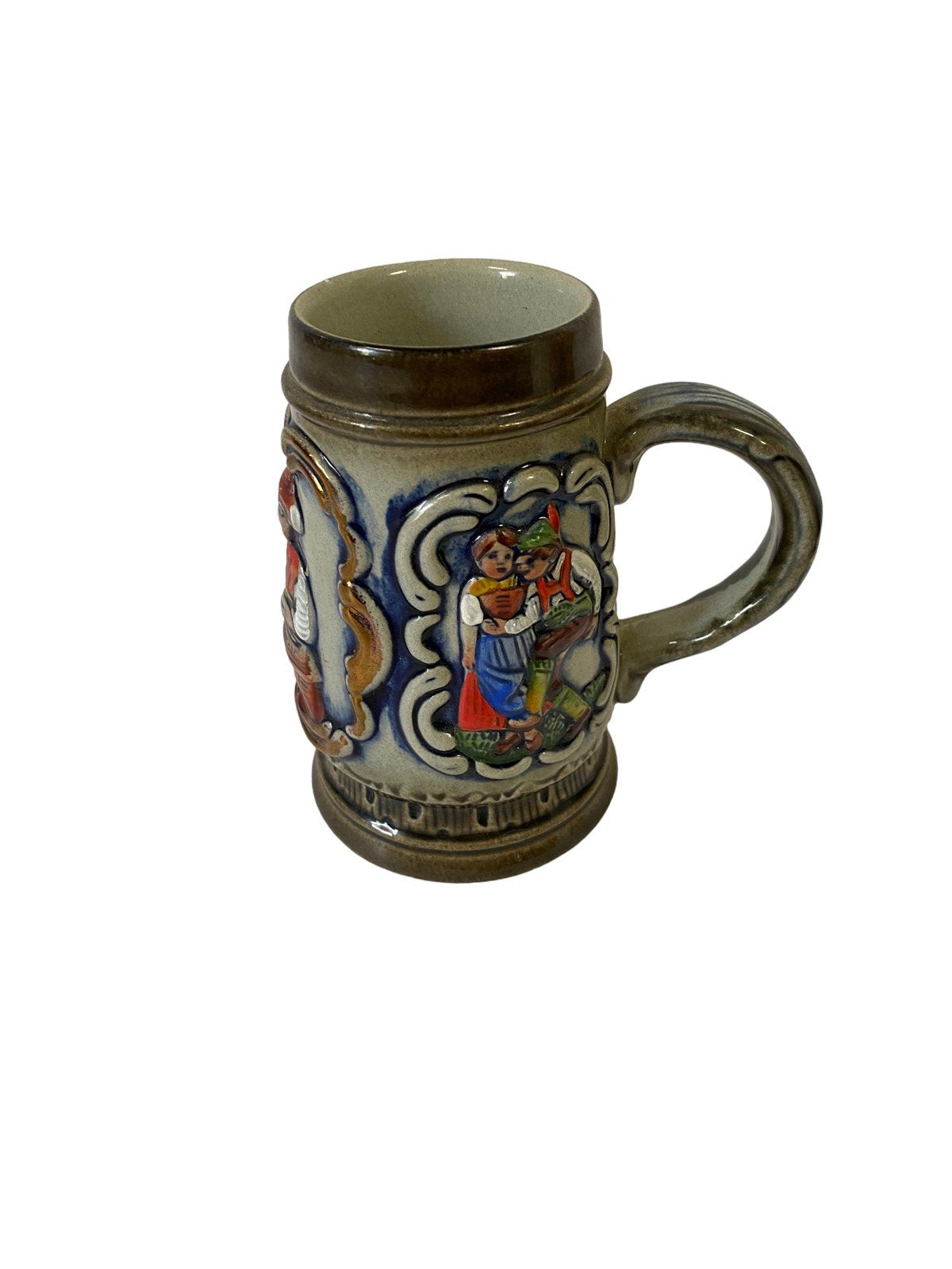Vintage German Style Beer Stein Pewter Lid Tankard Ceramic Letter B Collector