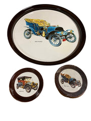 Franklin 1904 Tin Metal Trays 2 Sizes All Vintage Cars Set of 9