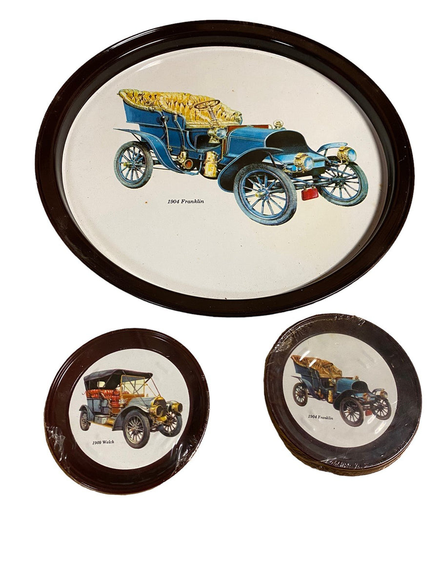 Franklin 1904 Tin Metal Trays 2 Sizes All Vintage Cars Set of 9