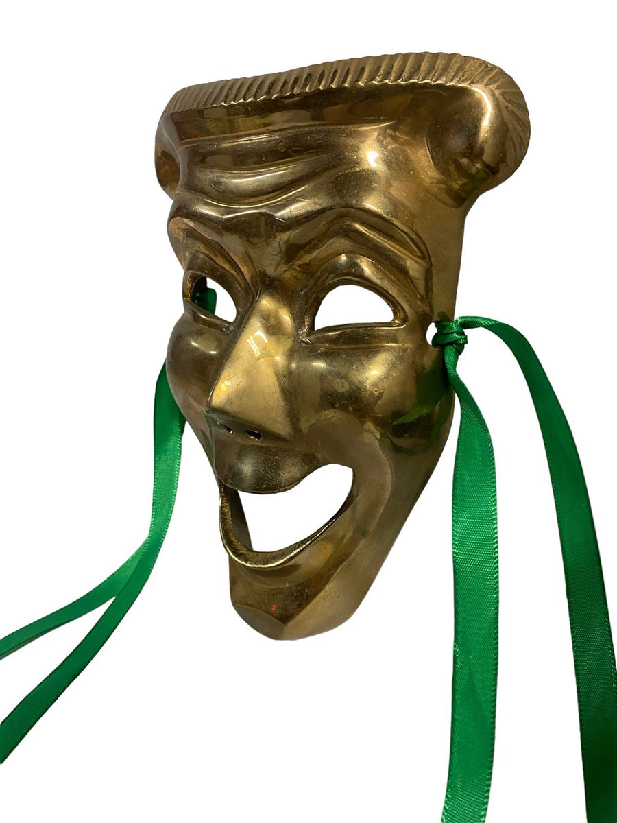 Brass Laughing Masquerade Mask Mime Mask Wall Decor Vintage