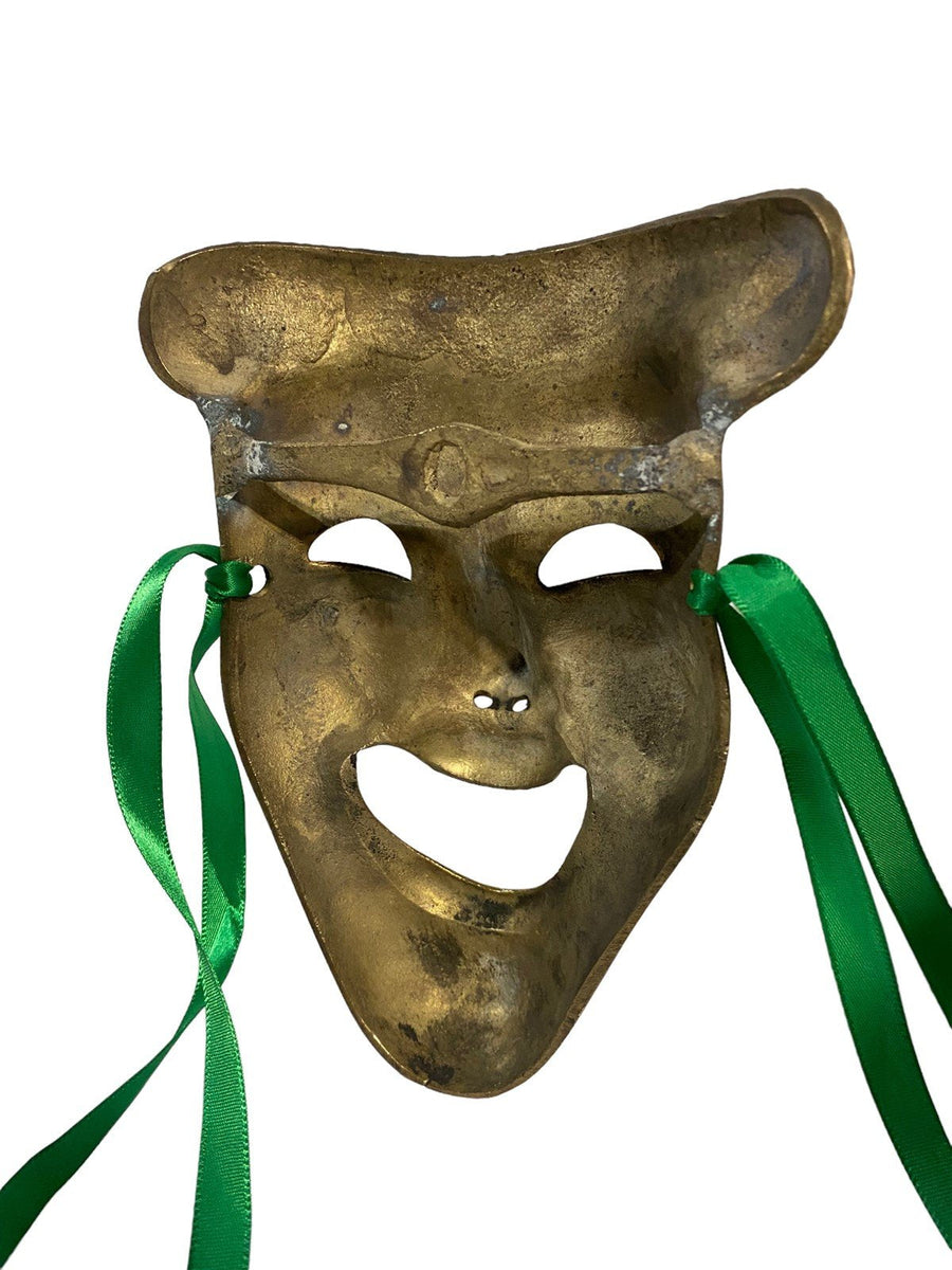 Brass Laughing Masquerade Mask Mime Mask Wall Decor Vintage