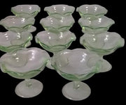 Vintage Antique Depression Vaseline Uranium Glass Dessert Cups Bowls Set of 11