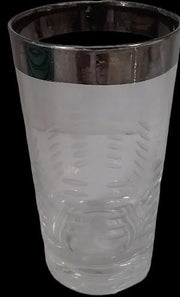 Antique Glass Tumblers Vintage with Silver Rim and Etched Design MCM (Set of 7)