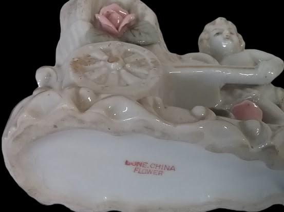 Bone China Flower Ceramic Vase Boy with Wheelbarrow Vintage