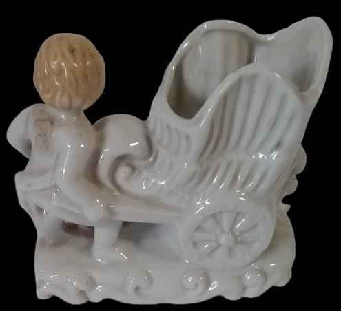Bone China Flower Ceramic Vase Boy with Wheelbarrow Vintage