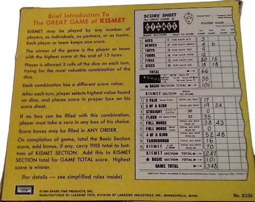 Antique Kismet The Modern Game of Yacht Vintage Dice Poker 1964