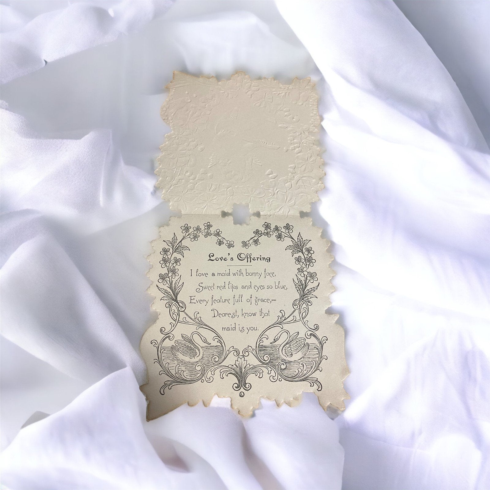 Valentines Day Card Vintage Baby Cherub Playing Guitar Surrounded by Flowers