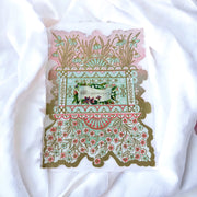 Valentines Day Card Vintage Pastel Pinks and Blues, Gold and Flowers