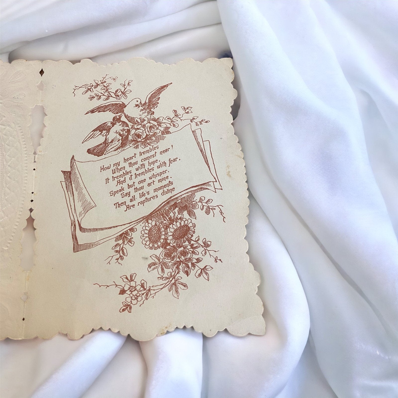 Valentines Day Card Vintage Card Silver, Blue, White, Lace and Floral Details