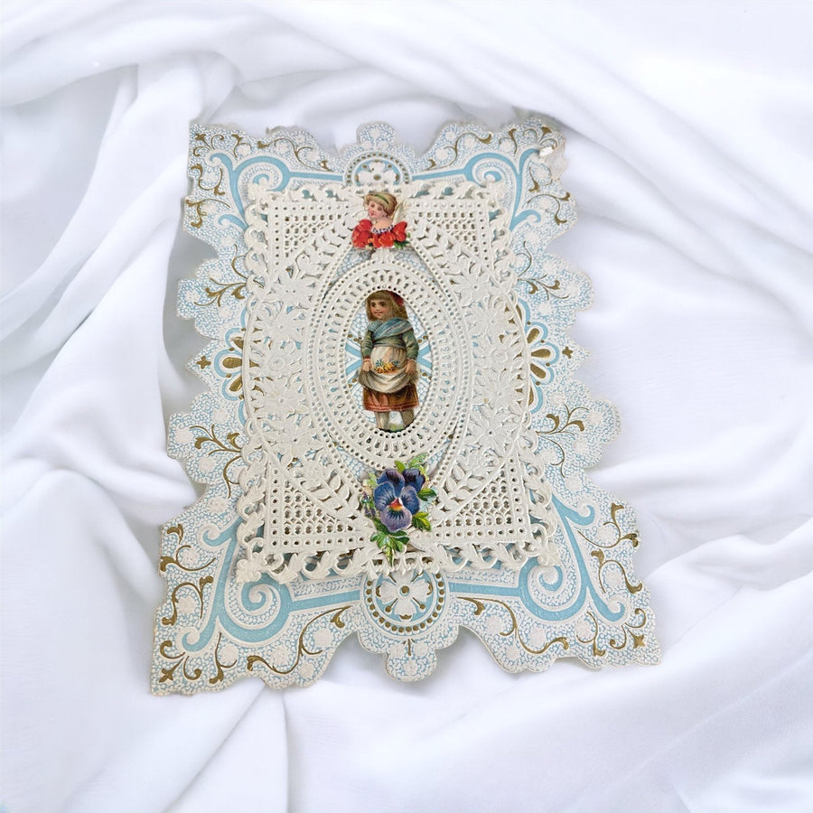 Valentines Day Card Vintage Layered Cut Out Lace Papers, Lace and Floral Details