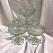 Dessert / Sorbet Vintage Glass Cups Set of Five with Etched Swirl Design