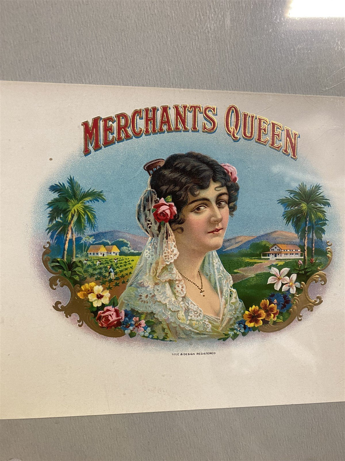 Cigar Logo Merchants Queen Cigars Authentic Label from Cigar Box c. 1880-1940