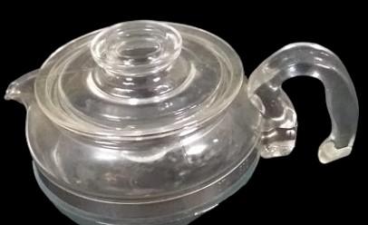 Antique Pyrex Coffee Tea Pot #8446 and Lid #7756C with Stainless Steel Band