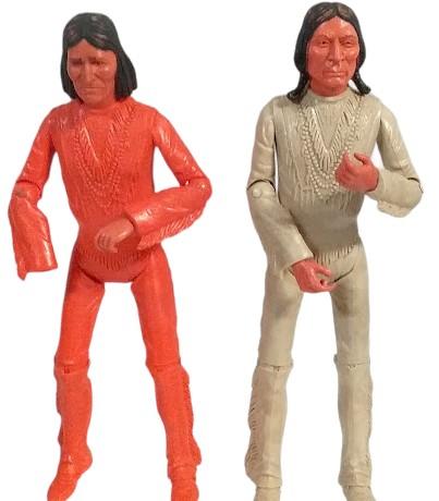 Antique Chief Geronimo Vintage Action Figure Louis Marx Set of 2 Orange White