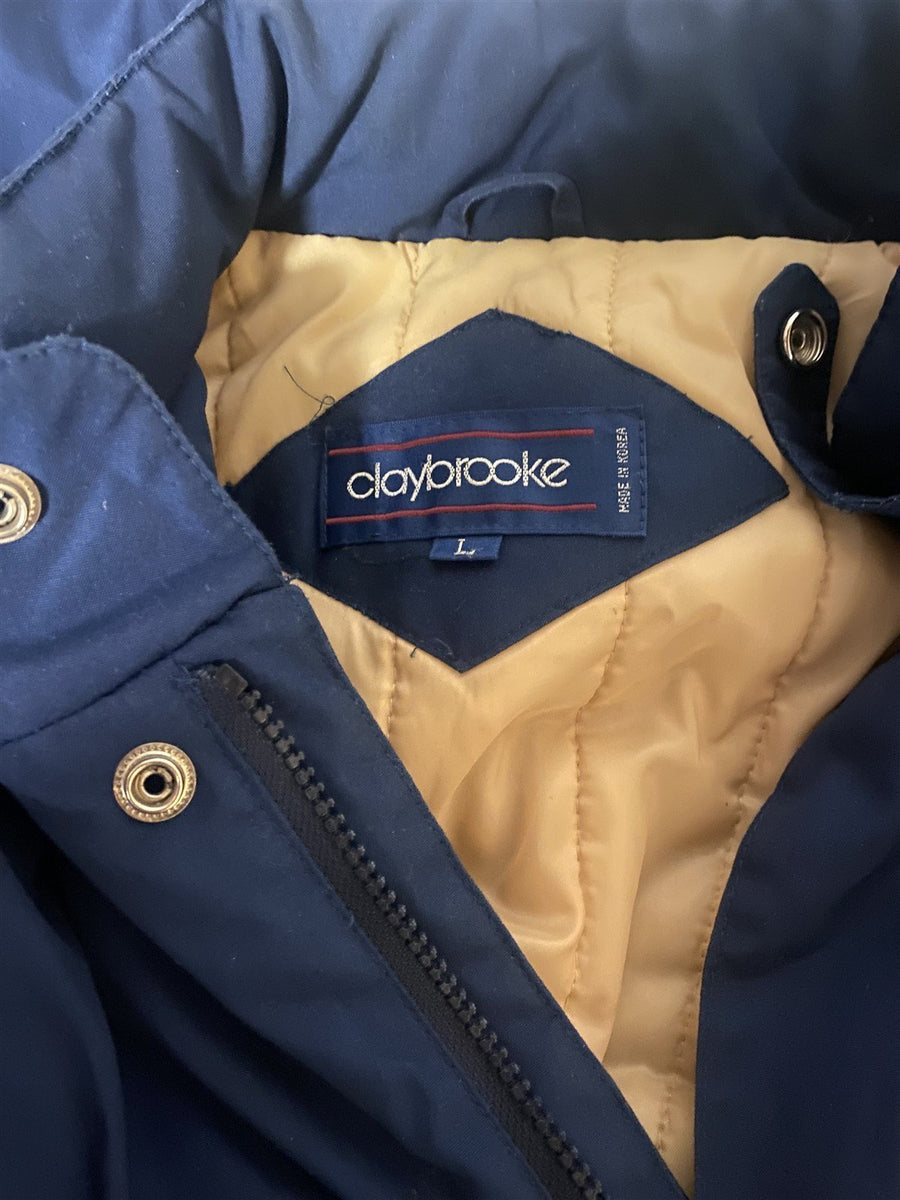 Claybrooke Vintage Bomber Jacket Navy Blue With Zipper Details Mens Large