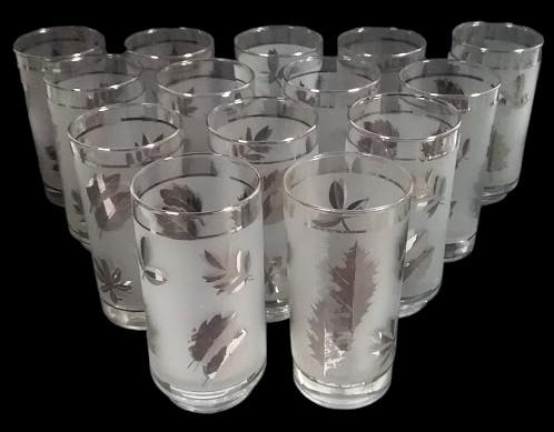 11 oz. Libbey Glass Tumblers Frosted Silver Foliage MCM Set of 14