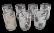 8 oz. Libbey Glass Tumblers Frosted Silver Foliage MCM Set of 7