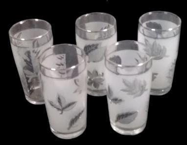 Juice Tumblers Libbey Glass Frosted Silver Foliage MCM Set of 5