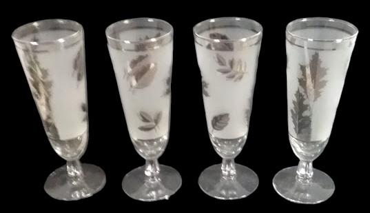Beer Glass Vintage Pilsner Libbey Glass Frosted Silver Foliage MCM Set of 4