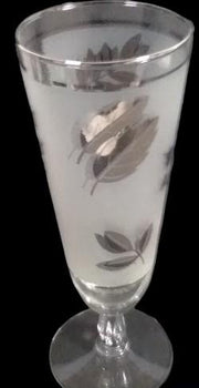 Beer Glass Vintage Pilsner Libbey Glass Frosted Silver Foliage MCM Set of 4