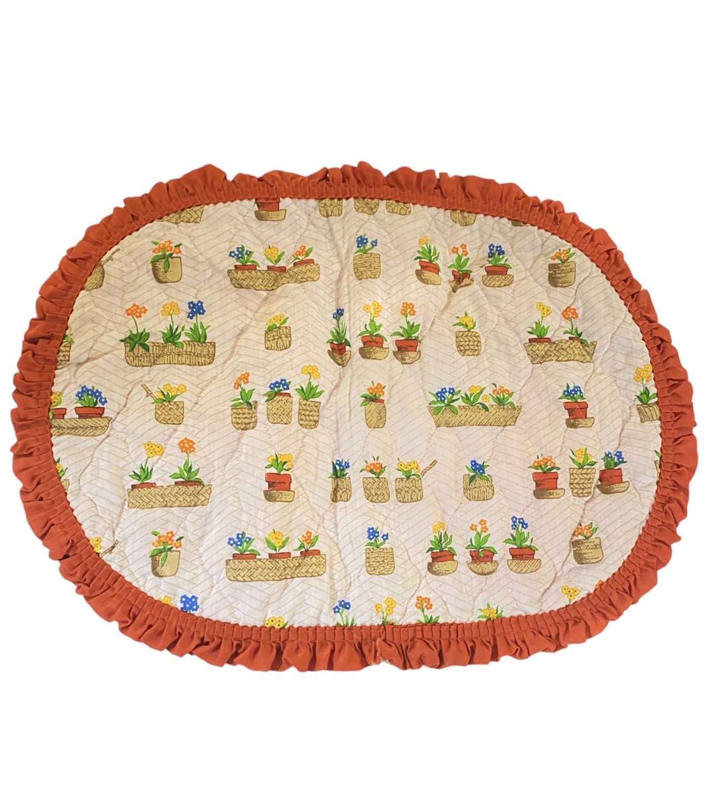 Quilt Flower Planter Print Table Placemats, Vintage