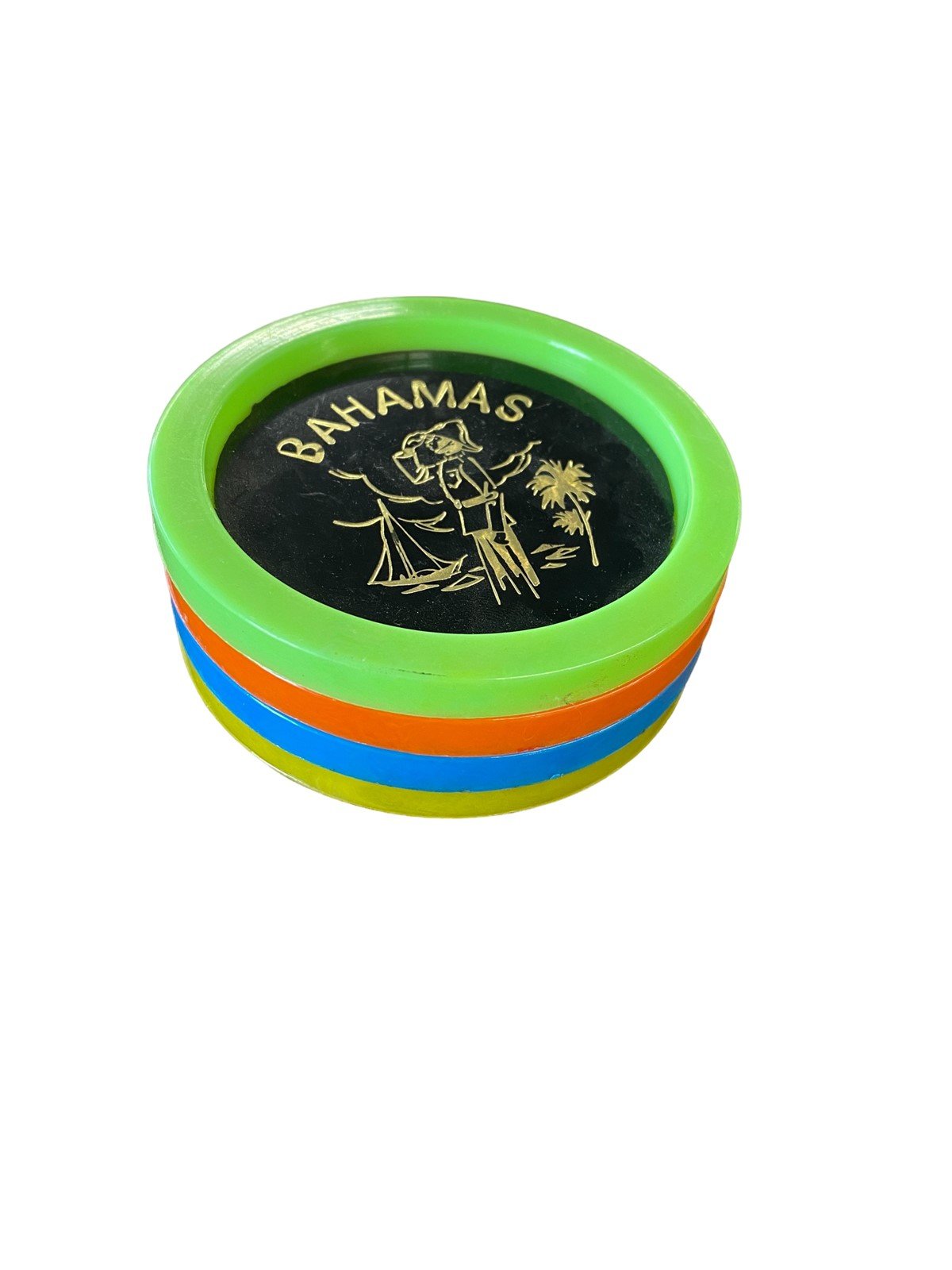 Bahamas Vintage 1990-2000 Plastic Stackable Coasters with Gold Design