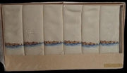 Antique All Pure Linen Vintage Sundew Linen Napkins Blue Yellow Brown Design (6)