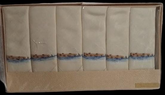 Antique All Pure Linen Vintage Sundew Linen Napkins Blue Yellow Brown Design (6)