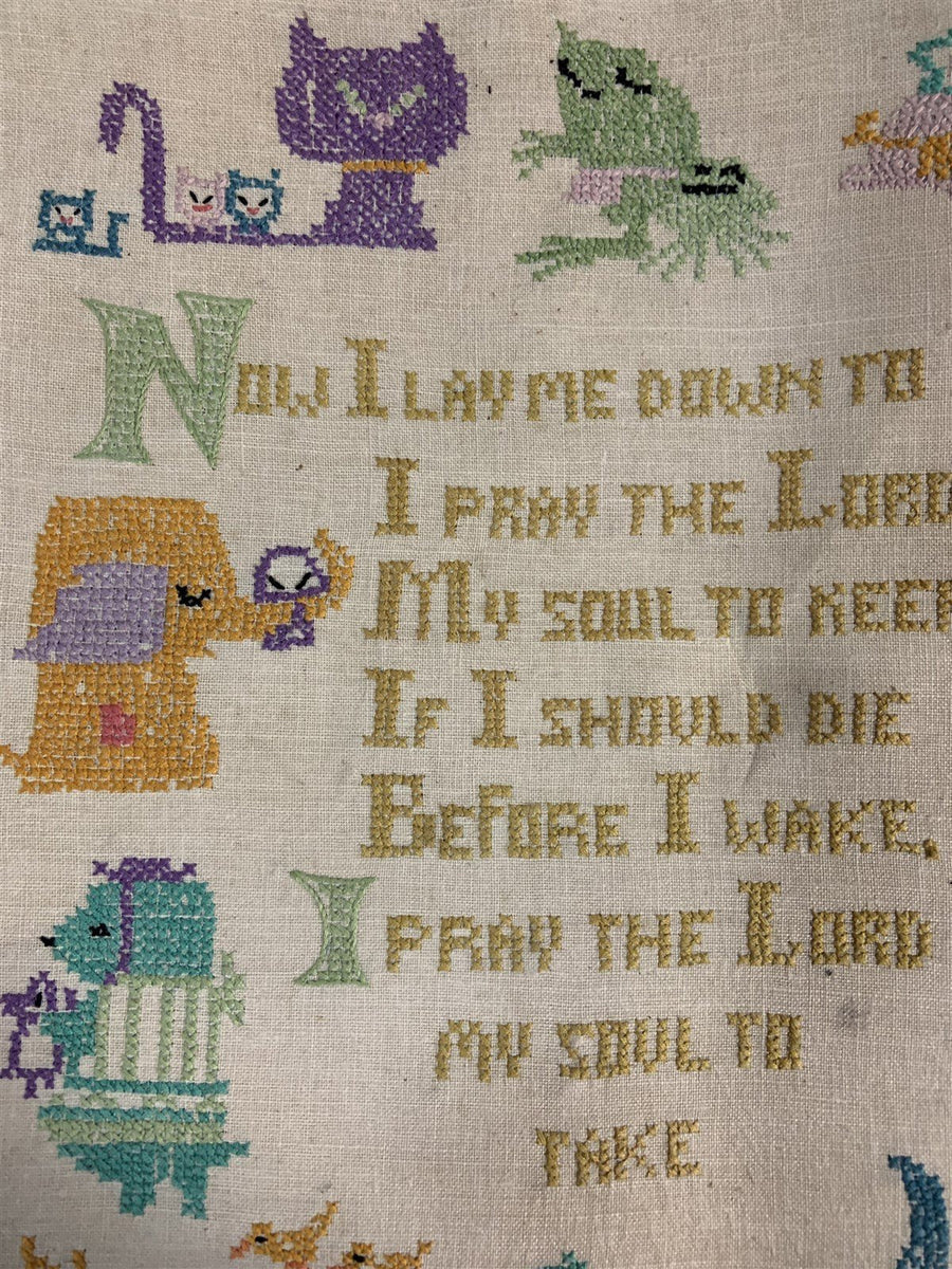 Cross Stitch Prayer Vintage Childhood Nursery Wall Hanging Decoration