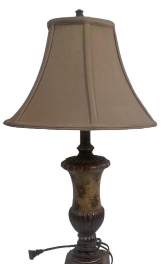 Golden Bronze Table Lamp with Fabric Lampshade Victorian-Looking Vintage