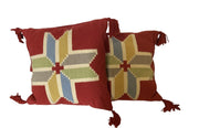 Wool Pillows Set of 2 Southwestern Red Patterned Bedding Tasseled