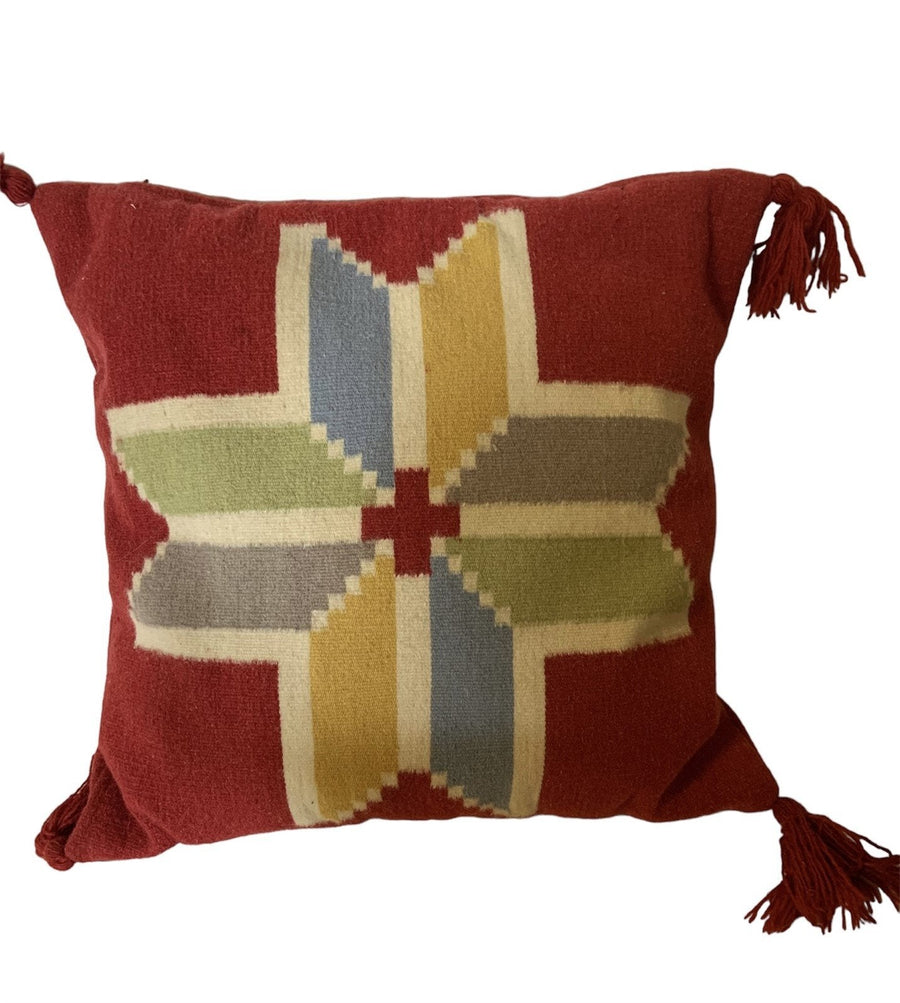 Wool Pillows Set of 2 Southwestern Red Patterned Bedding Tasseled