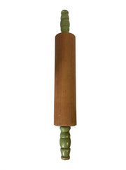 Vintage Wooden Rolling Pin Green Handles Rustic