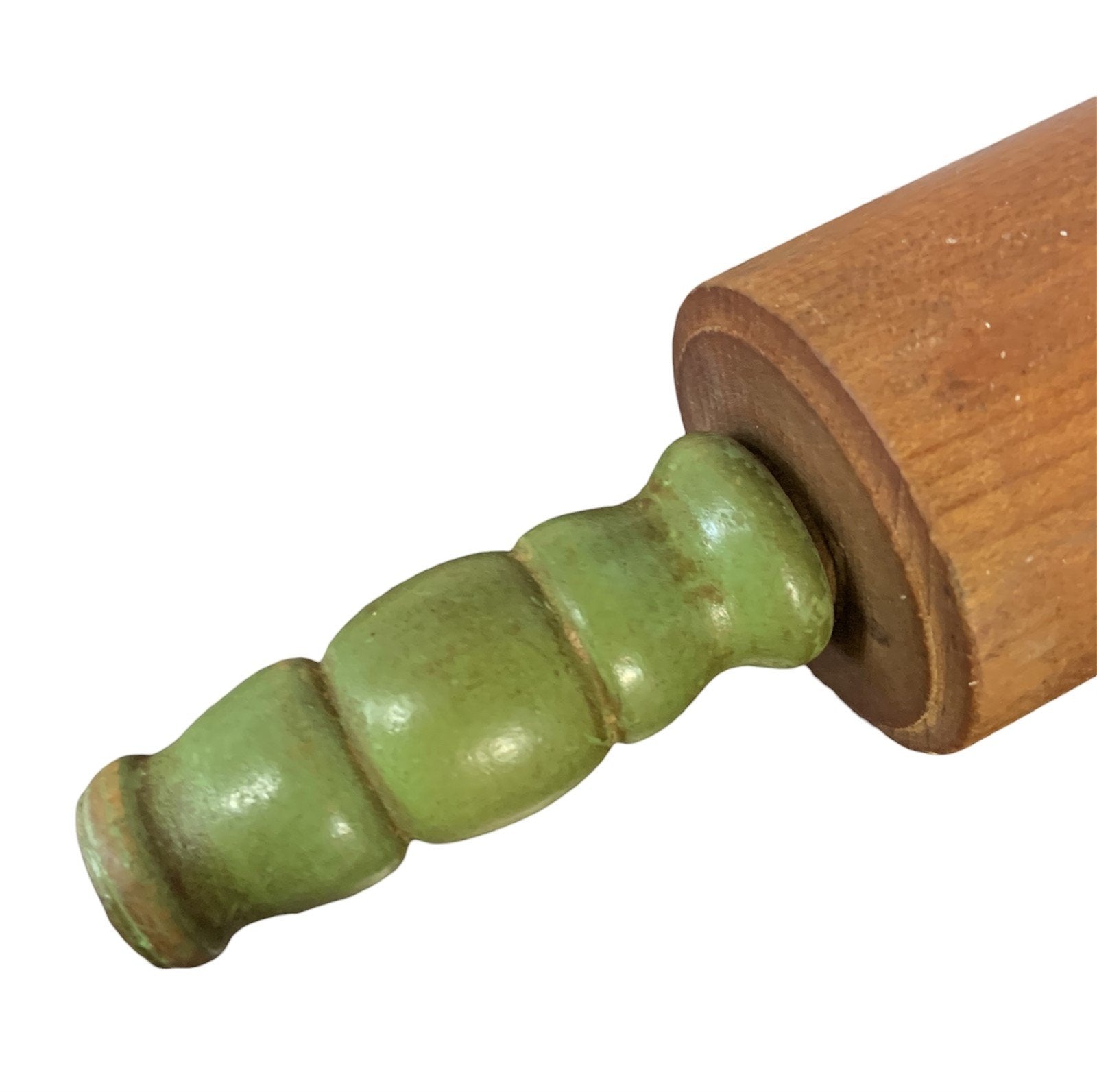 Vintage Wooden Rolling Pin Green Handles Rustic