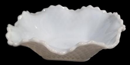 Antique Milk Glass Hobnail Diamond Weave Pattern Square Dishes (Set of 2)