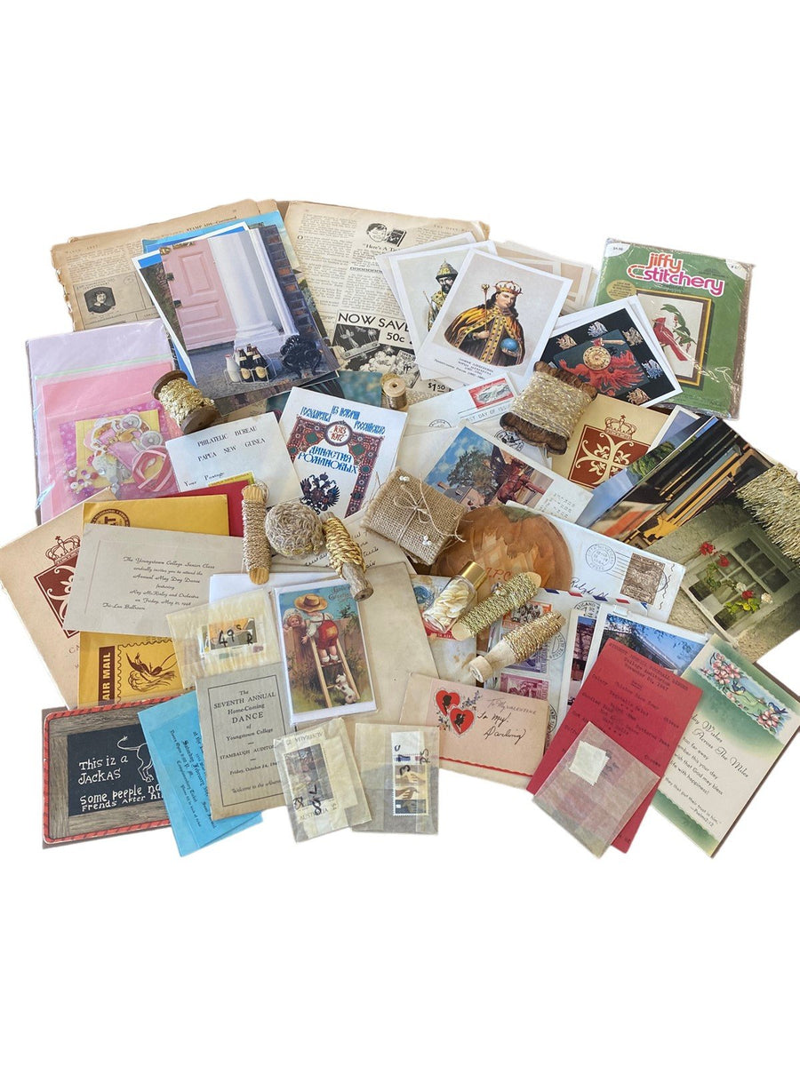 Scrapbook Junk Journal Lot Vintage Letters, Stamps, Postcards, Ribbons and More!