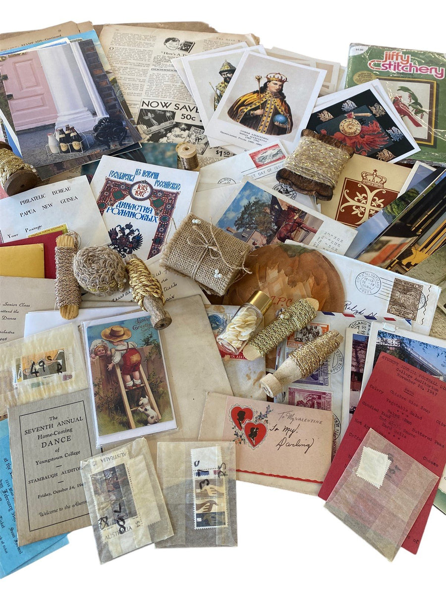 Scrapbook Junk Journal Lot Vintage Letters, Stamps, Postcards, Ribbons and More!