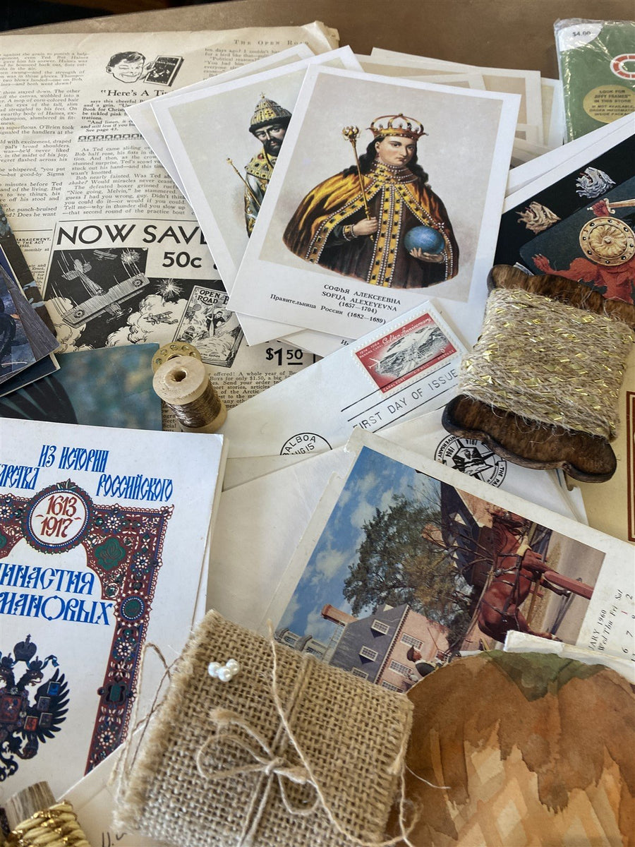 Scrapbook Junk Journal Lot Vintage Letters, Stamps, Postcards, Ribbons and More!