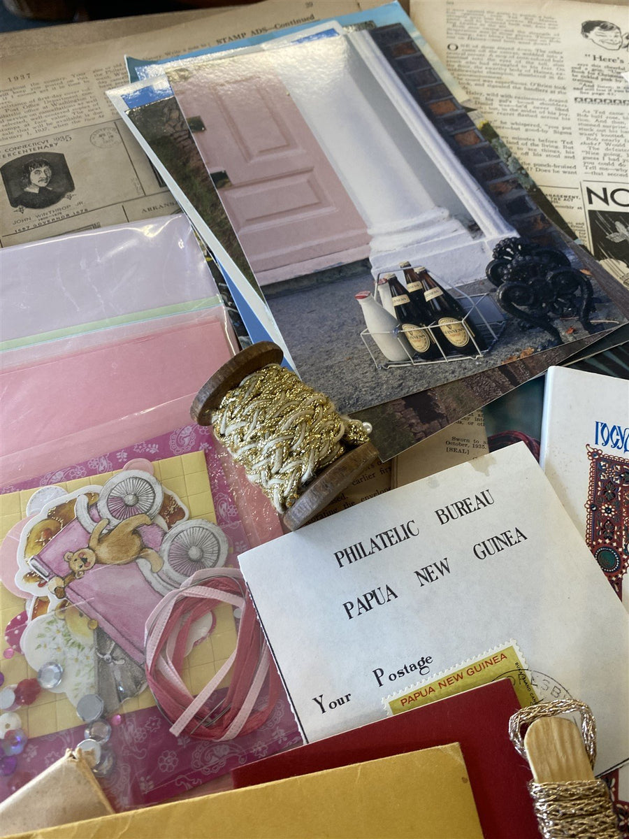 Scrapbook Junk Journal Lot Vintage Letters, Stamps, Postcards, Ribbons and More!