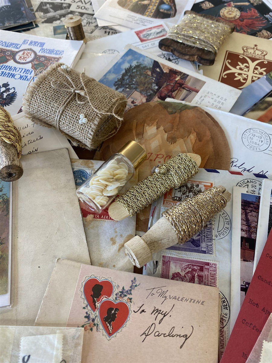 Scrapbook Junk Journal Lot Vintage Letters, Stamps, Postcards, Ribbons and More!