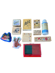 Stamp Set Vintage Stamps, Ink Pad, Stamp Cleaner Arts and Crafts Stamps