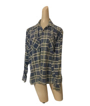 Vintage G.C. Murphy Flannel Mens Button Down Plaid Shirt Blue and Yellow Cotton