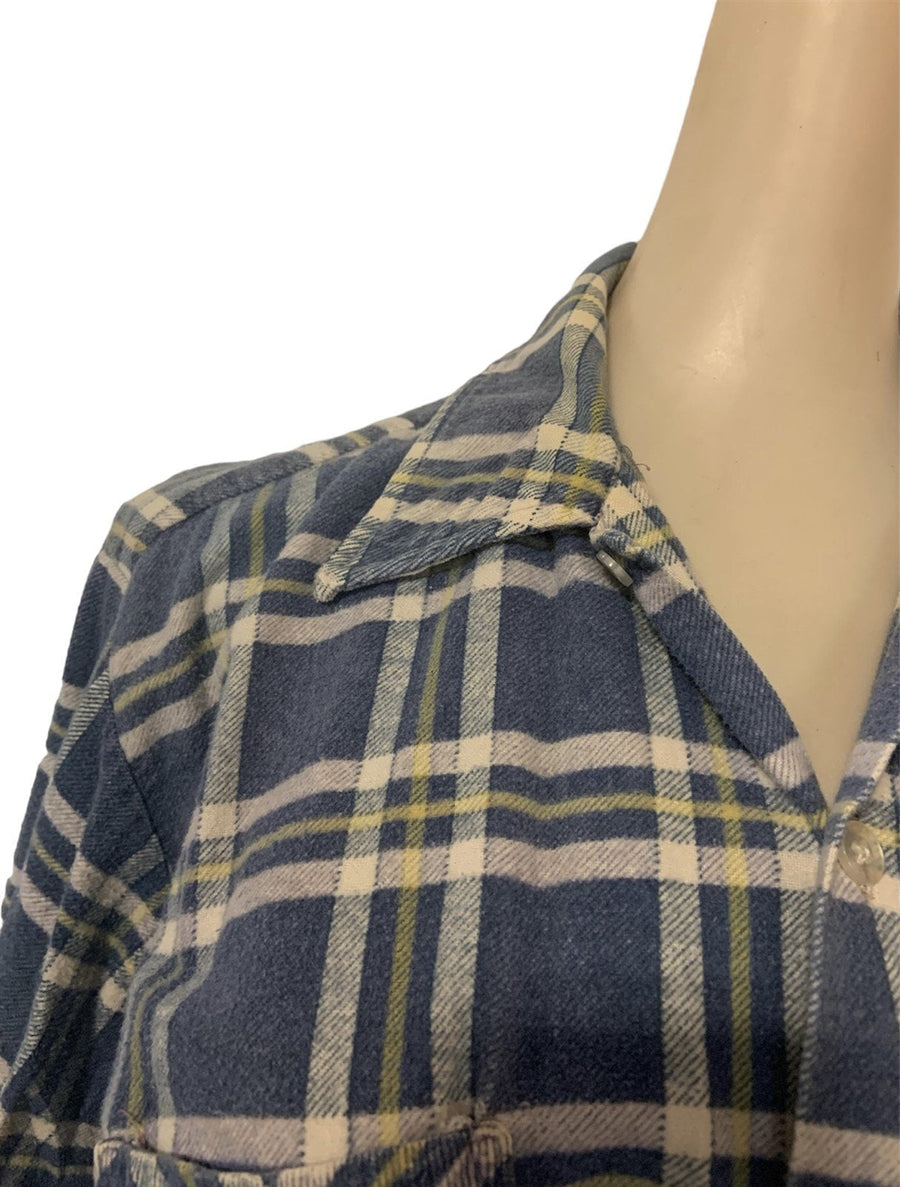 Vintage G.C. Murphy Flannel Mens Button Down Plaid Shirt Blue and Yellow Cotton