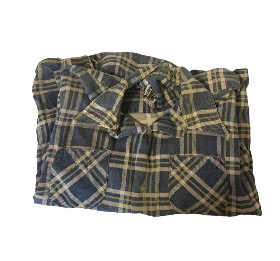 Vintage G.C. Murphy Flannel Mens Button Down Plaid Shirt Blue and Yellow Cotton