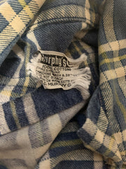 Vintage G.C. Murphy Flannel Mens Button Down Plaid Shirt Blue and Yellow Cotton