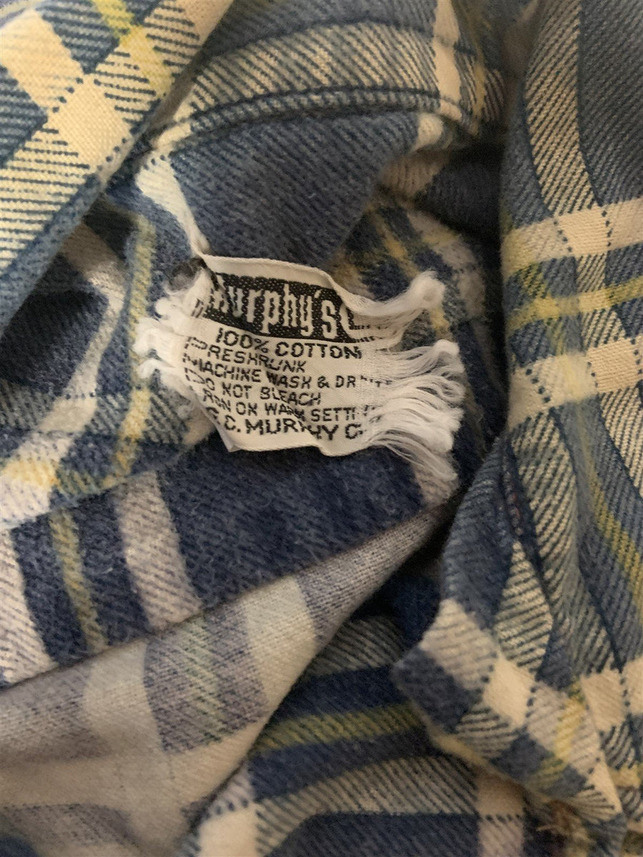 Vintage G.C. Murphy Flannel Mens Button Down Plaid Shirt Blue and Yellow Cotton