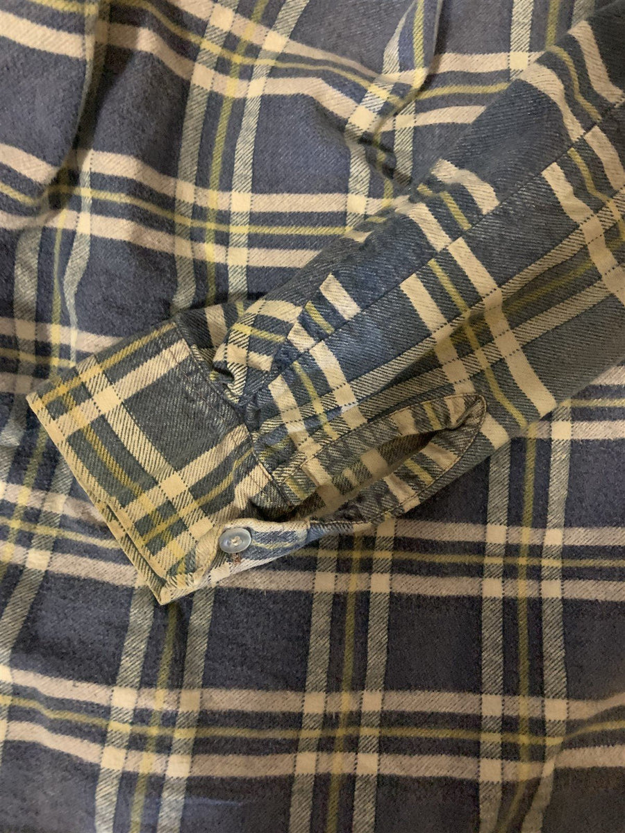 Vintage G.C. Murphy Flannel Mens Button Down Plaid Shirt Blue and Yellow Cotton