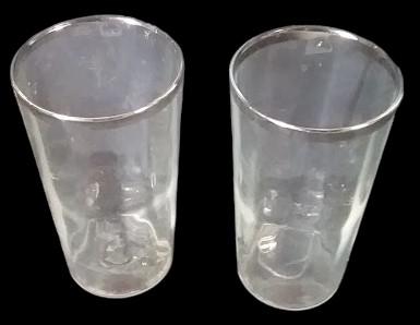 4 Drinking Glasses 2 with White Design 2 with Silver Rim