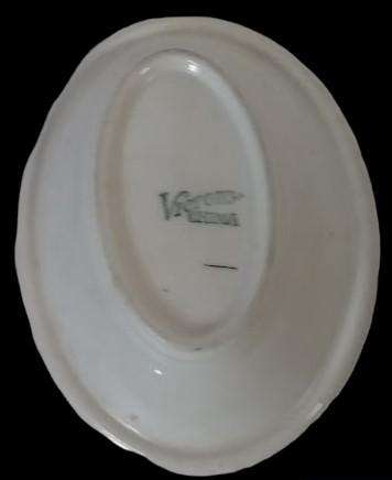 Antique Victoria China Vintage Small Oval Bowl with Green Rim