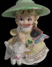 Antique Mary Belle Vintage Porcelain Figurine with Lamb and Bell